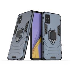 Black Panther Armor Metal Ring Grip Shockproof Dual Layer Rugged Hard Cover for Samsung Galaxy A51 4G - Blue