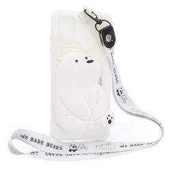White Polar Bear Neck Lanyard Zipper Wallet Silicone Case for Samsung Galaxy A51 4G
