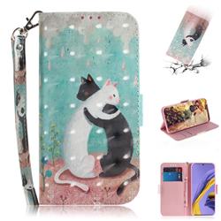 Black and White Cat 3D Painted Leather Wallet Phone Case for Samsung Galaxy A51 4G