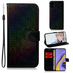 Laser Circle Shining Leather Wallet Phone Case for Samsung Galaxy A51 4G - Black
