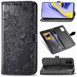Embossing Imprint Mandala Flower Leather Wallet Case for Samsung Galaxy A51 4G - Black