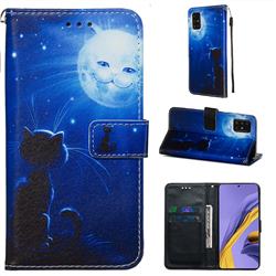 Cat and Moon Matte Leather Wallet Phone Case for Samsung Galaxy A51 4G