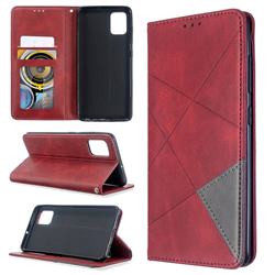 Prismatic Slim Magnetic Sucking Stitching Wallet Flip Cover for Samsung Galaxy A51 4G - Red