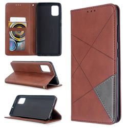 Prismatic Slim Magnetic Sucking Stitching Wallet Flip Cover for Samsung Galaxy A51 4G - Brown