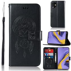 Intricate Embossing Owl Campanula Leather Wallet Case for Samsung Galaxy A51 4G - Black