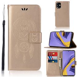 Intricate Embossing Owl Campanula Leather Wallet Case for Samsung Galaxy A51 4G - Champagne