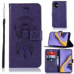 Intricate Embossing Owl Campanula Leather Wallet Case for Samsung Galaxy A51 4G - Purple