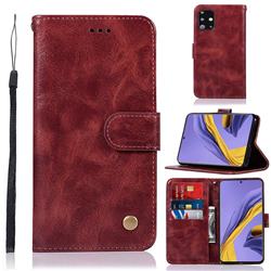 Luxury Retro Leather Wallet Case for Samsung Galaxy A51 4G - Wine Red