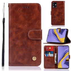 Luxury Retro Leather Wallet Case for Samsung Galaxy A51 4G - Brown