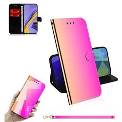 Shining Mirror Like Surface Leather Wallet Case for Samsung Galaxy A51 4G - Rainbow Gradient
