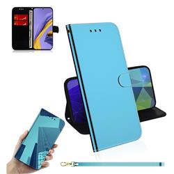 Shining Mirror Like Surface Leather Wallet Case for Samsung Galaxy A51 4G - Blue