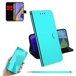 Shining Mirror Like Surface Leather Wallet Case for Samsung Galaxy A51 4G - Mint Green