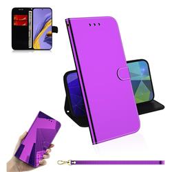 Shining Mirror Like Surface Leather Wallet Case for Samsung Galaxy A51 4G - Purple