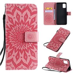 Embossing Sunflower Leather Wallet Case for Samsung Galaxy A51 4G - Pink