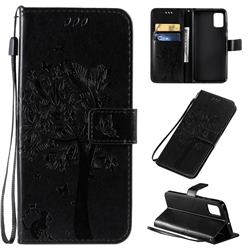 Embossing Butterfly Tree Leather Wallet Case for Samsung Galaxy A51 4G - Black