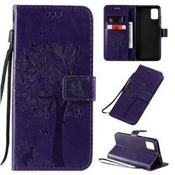 Embossing Butterfly Tree Leather Wallet Case for Samsung Galaxy A51 4G - Purple