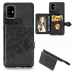 Mandala Flower Cloth Multifunction Stand Card Leather Phone Case for Samsung Galaxy A51 4G - Black