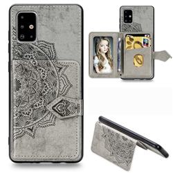 Mandala Flower Cloth Multifunction Stand Card Leather Phone Case for Samsung Galaxy A51 4G - Gray