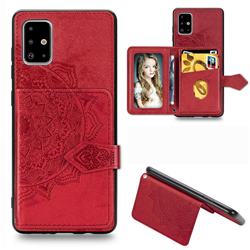 Mandala Flower Cloth Multifunction Stand Card Leather Phone Case for Samsung Galaxy A51 4G - Red