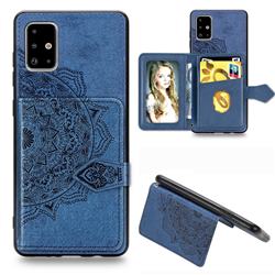 Mandala Flower Cloth Multifunction Stand Card Leather Phone Case for Samsung Galaxy A51 4G - Blue