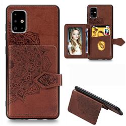 Mandala Flower Cloth Multifunction Stand Card Leather Phone Case for Samsung Galaxy A51 4G - Brown