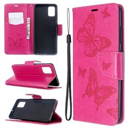 Embossing Double Butterfly Leather Wallet Case for Samsung Galaxy A51 4G - Red