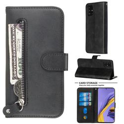 Retro Luxury Zipper Leather Phone Wallet Case for Samsung Galaxy A51 4G - Black