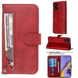 Retro Luxury Zipper Leather Phone Wallet Case for Samsung Galaxy A51 4G - Red