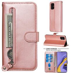 Retro Luxury Zipper Leather Phone Wallet Case for Samsung Galaxy A51 4G - Pink