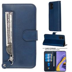 Retro Luxury Zipper Leather Phone Wallet Case for Samsung Galaxy A51 4G - Blue
