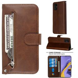 Retro Luxury Zipper Leather Phone Wallet Case for Samsung Galaxy A51 4G - Brown