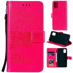 Embossing Owl Couple Flower Leather Wallet Case for Samsung Galaxy A51 4G - Red