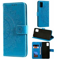 Intricate Embossing Datura Leather Wallet Case for Samsung Galaxy A51 4G - Blue