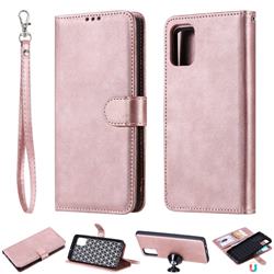 Retro Greek Detachable Magnetic PU Leather Wallet Phone Case for Samsung Galaxy A51 4G - Rose Gold