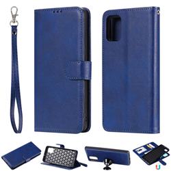 Retro Greek Detachable Magnetic PU Leather Wallet Phone Case for Samsung Galaxy A51 4G - Blue