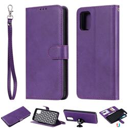 Retro Greek Detachable Magnetic PU Leather Wallet Phone Case for Samsung Galaxy A51 4G - Purple