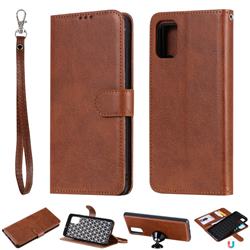 Retro Greek Detachable Magnetic PU Leather Wallet Phone Case for Samsung Galaxy A51 4G - Brown