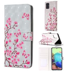 Butterfly Sakura Flower 3D Painted Leather Phone Wallet Case for Samsung Galaxy A51 4G