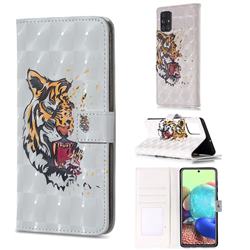 Toothed Tiger 3D Painted Leather Phone Wallet Case for Samsung Galaxy A51 4G