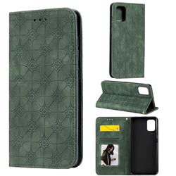 Intricate Embossing Four Leaf Clover Leather Wallet Case for Samsung Galaxy A51 4G - Blackish Green