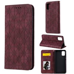 Intricate Embossing Four Leaf Clover Leather Wallet Case for Samsung Galaxy A51 4G - Claret