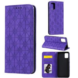 Intricate Embossing Four Leaf Clover Leather Wallet Case for Samsung Galaxy A51 4G - Purple