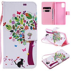 Cat and Tree PU Leather Wallet Case for Samsung Galaxy A51 4G