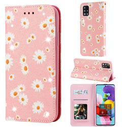 Ultra Slim Daisy Sparkle Glitter Powder Magnetic Leather Wallet Case for Samsung Galaxy A51 4G - Pink