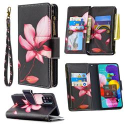 Lotus Flower Binfen Color BF03 Retro Zipper Leather Wallet Phone Case for Samsung Galaxy A51 4G