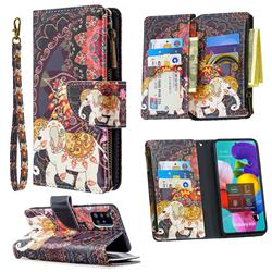 Totem Flower Elephant Binfen Color BF03 Retro Zipper Leather Wallet Phone Case for Samsung Galaxy A51 4G