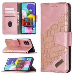 BinfenColor BF04 Color Block Stitching Crocodile Leather Case Cover for Samsung Galaxy A51 4G - Rose Gold