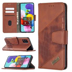 BinfenColor BF04 Color Block Stitching Crocodile Leather Case Cover for Samsung Galaxy A51 4G - Brown