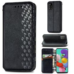 Ultra Slim Fashion Business Card Magnetic Automatic Suction Leather Flip Cover for Samsung Galaxy A51 4G - Black