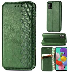 Ultra Slim Fashion Business Card Magnetic Automatic Suction Leather Flip Cover for Samsung Galaxy A51 4G - Green